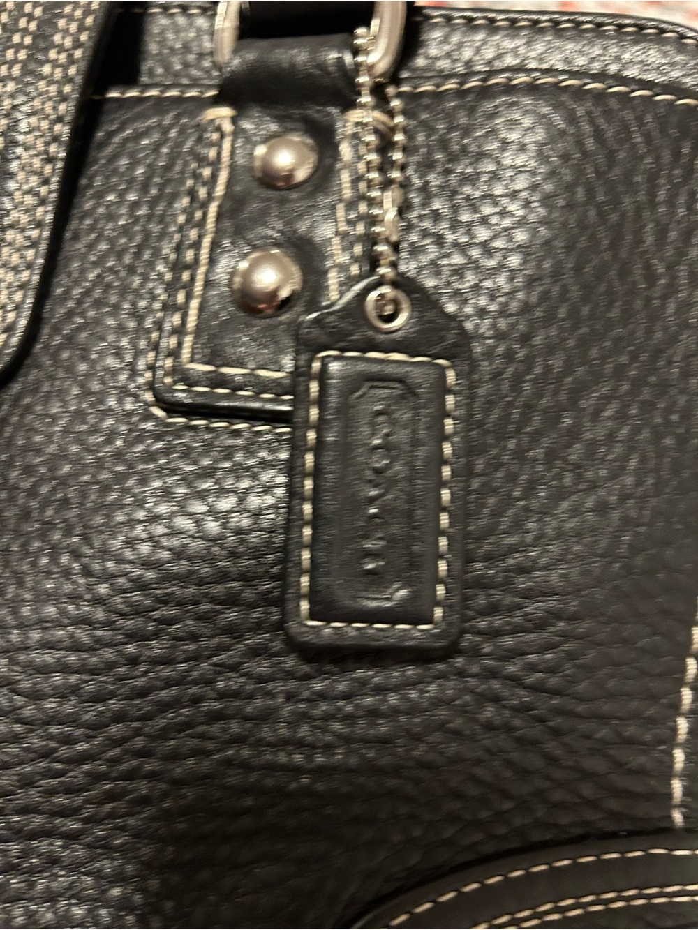 Coach Black Leather Satchel with White Contrast Stitching - Picture 5 of 11